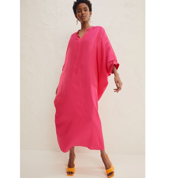 ❗️Last❗️H&M Conscious Collection Pink Satin Draped Kaftan Dress - Picture 1 of 7